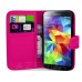 Book Flip Leather Wallet Case Cover For Samsung Galaxy S5 I9600 in Hot Pink