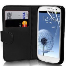 Leather Feel Flip Book Shape Back Case Samsung Galaxy S3 Mini - Black