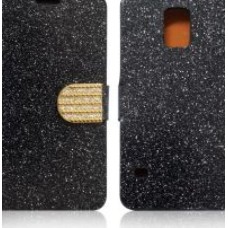 New Diamond Bling Black Glitter Effect Flip Wallet Case For iPhone Samsung S5 i9600 Magnetic Crystal Clip