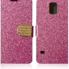 New Diamond Bling Hot Pink Glitter Effect Flip Wallet Case For Samsung S5 i9600 Magnetic Crystal Clip