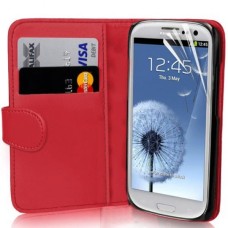 Leather Feel Flip Book Shape Back Case Samsung Galaxy S3 i9300 - Red